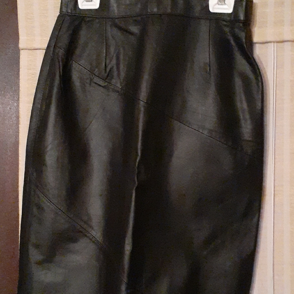 Black leather pencil skirt